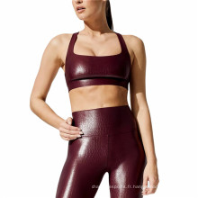 Gym de gym de sous-vêtements en cuir plus soutien-gorge de tailleur de soutien-gorge brillant sans marque de soutien-gorge